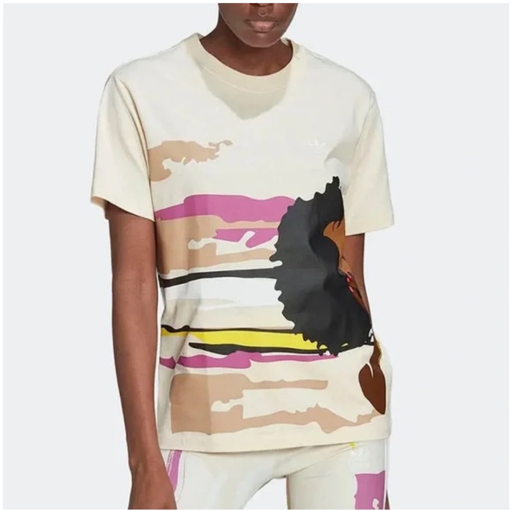 Adidas Beige Artistic Graphic Tee by 
Thebe Magugu